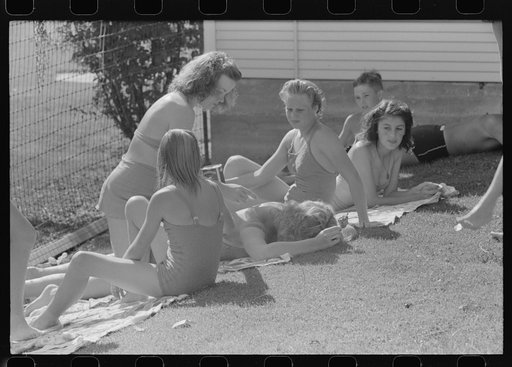 Untitled photo, possibly related to: Sun bathers at the park swimming pool, Caldwell, Idaho
