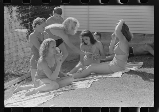 Sun bathers at the park swimming pool, Caldwell, Idaho