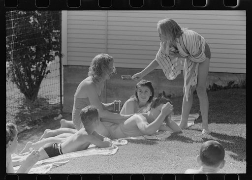 Sun bathers at the park swimming pool, Caldwell, Idaho