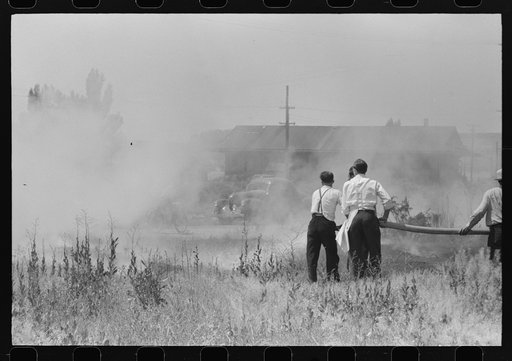 Untitled photo, possibly related to: Fighting grass fire on the Fourth of July. Vale, Oregon