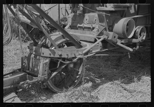 Detail of construction of front wheel of combine. Walla Walla County, Washington