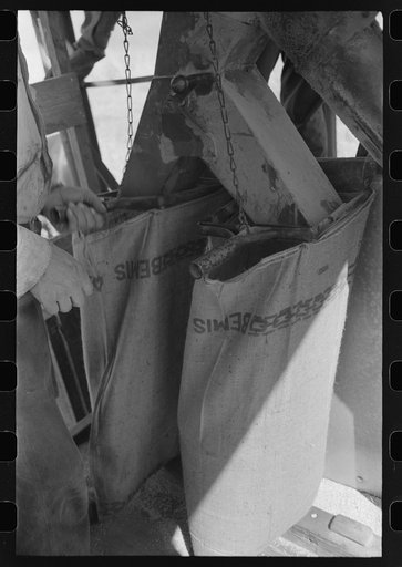 Walla Walla County, Washington. Filling Bemis bags with wheat harvested with the combine