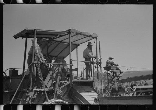 Walla Walla County, Washington. Farmers on a combine harvesting wheat