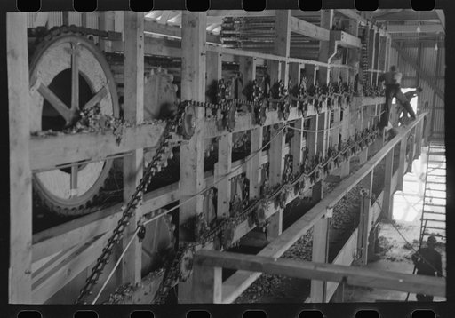 Machinery used in stationary-type mechanical hop picker, Yakima County, Washington