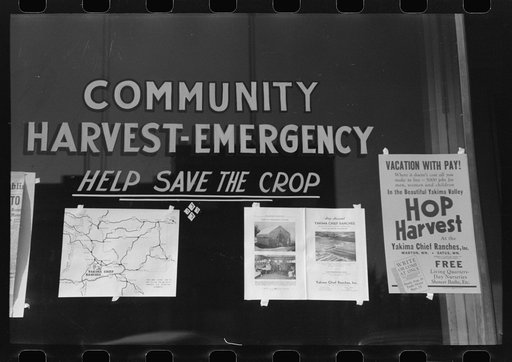 Sign at office of Community Harvest Emergency committee, Yakima, Washington