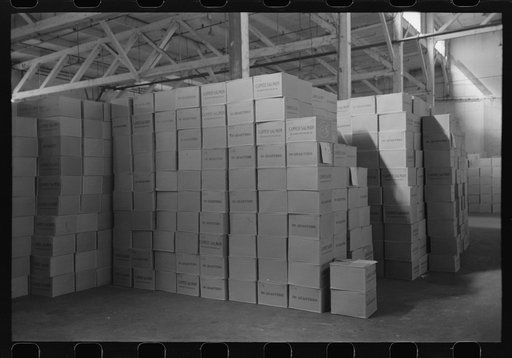 Cases of canned salmon in warehouse, Astoria, Oregon