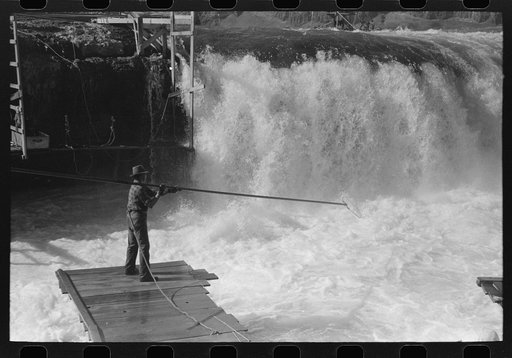 Untitled photo, possibly related to: Indians fishing for salmon, Celilo Falls, Oregon