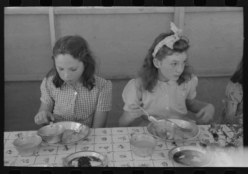 Untitled photo, possibly related to: Lunch for children at the FSA (Farm Security Administration)'s mobile camp for migratory farm workers, Odell, Oregon