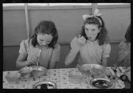 Untitled photo, possibly related to: Lunch for children at the FSA (Farm Security Administration)'s mobile camp for migratory farm workers, Odell, Oregon