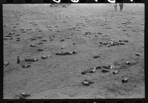 Empty beer bottles after celebration party at the Umatilla Ordnance Depot. Hermiston, Oregon