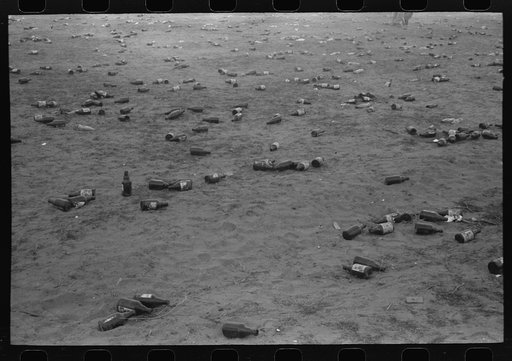 Untitled photo, possibly related to: Empty beer bottles after celebration party at the Umatilla Ordnance Depot. Hermiston, Oregon