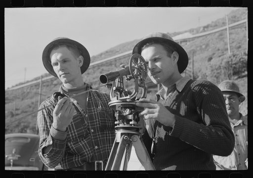 Surveying crew working at Shasta Dam, Shasta County, California