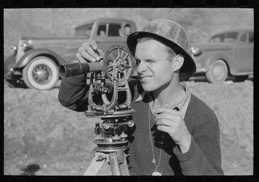 Untitled photo, possibly related to: Surveying crew working at Shasta Dam, Shasta County, California