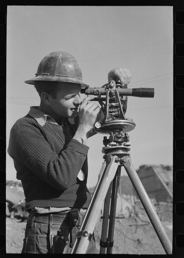 Member of the surveying crew at Shasta Dam, Shasta County, California