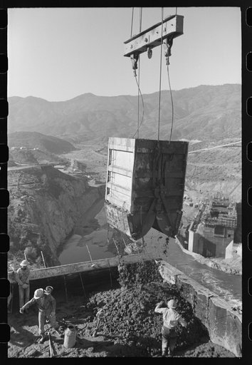 Pouring concrete at Shasta Dam, Shasta County, California