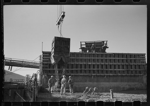 Untitled photo, possibly related to: Pouring concrete at Shasta Dam, Shasta County, California