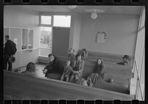 Untitled photo, possibly related to: Agricultural workers wait in the clinic at the FSA (Farm Security Administration) farm workers community, Woodville, California