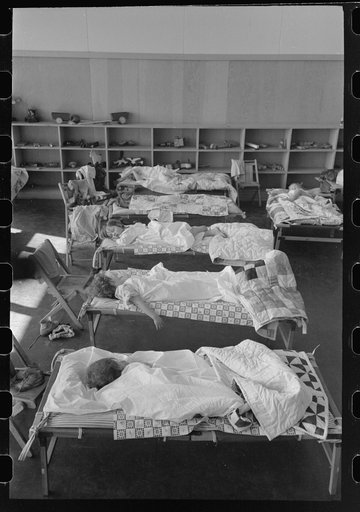 Nap time in the nursery school at the FSA (Farm Security Administration) farm workers community, Woodville, California