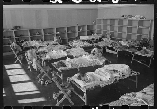 Untitled photo, possibly related to: Nap time in the nursery school at the FSA (Farm Security Administration) farm workers community, Woodville, California