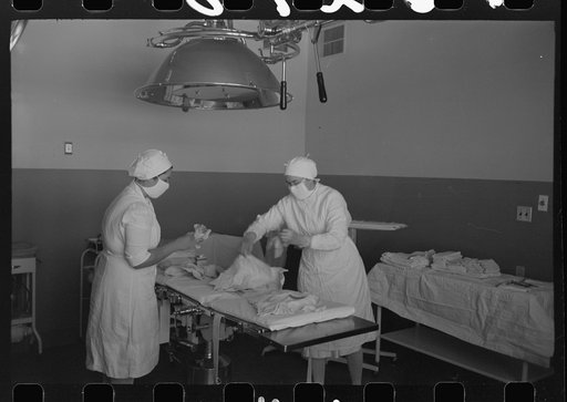 Untitled photo, possibly related to: Getting ready for operation at the Cairns General Hospital at the FSA (Farm Security Administration) farmworkers community, Eleven Mile Corner, Arizona