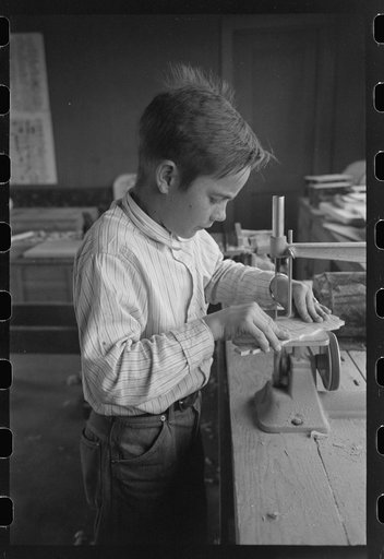 In the woodwork vocational training class, at the FSA (Farm Security Administration) farmworkers community, Eleven Mile Corner, Arizona