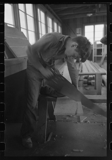 Untitled photo, possibly related to: In the woodwork vocational training class, at the FSA (Farm Security Administration) farmworkers community, Eleven Mile Corner, Arizona
