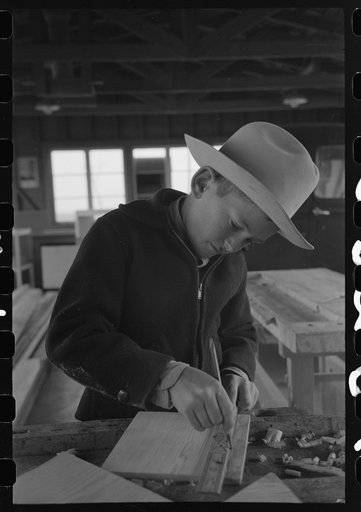 Untitled photo, possibly related to: In the woodwork vocational training class, at the FSA (Farm Security Administration) farmworkers community, Eleven Mile Corner, Arizona