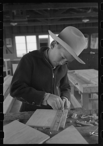 In the woodwork vocational training class, at the FSA (Farm Security Administration) farmworkers community, Eleven Mile Corner, Arizona