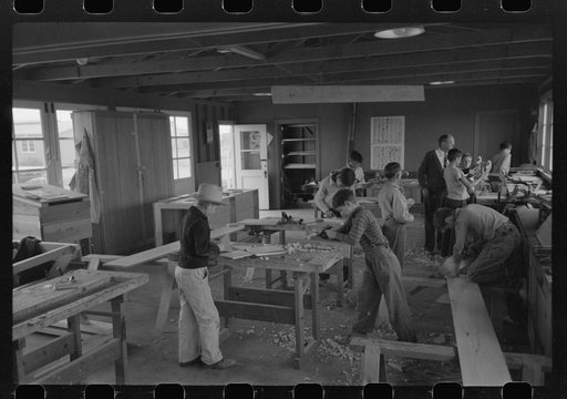 In the woodwork vocational training class, at the FSA (Farm Security Administration) farmworkers community, Eleven Mile Corner, Arizona