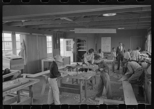 In the woodwork vocational training class, at the FSA (Farm Security Administration) farmworkers community, Eleven Mile Corner, Arizona