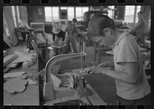 In the woodwork vocational training class, at the FSA (Farm Security Administration) farmworkers community, Eleven Mile Corner, Arizona