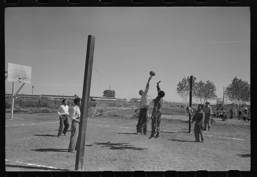 Untitled photo, possibly related to: Volleyball game at the annual field day at the FSA (Farm Security Administration) farmworkers community, Yuma, Arizona