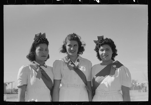 Untitled photo, possibly related to: Girls of the reception committee at the annual field day of the FSA (Farm Security Administration) farmworkers community, Yuma, Arizona