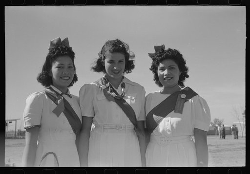 Girls of the reception committee at the annual field day of the FSA (Farm Security Administration) farmworkers community, Yuma, Arizona