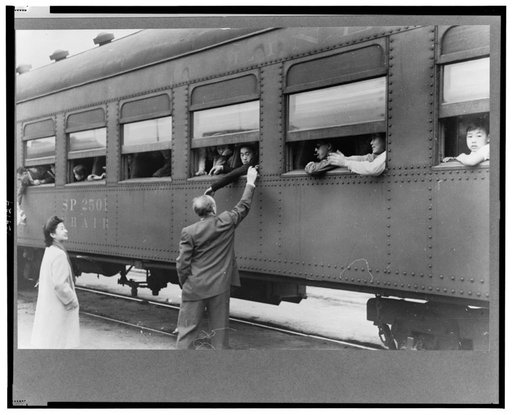 Los Angeles, California. The evacuation of Japanese-Americans from West Coast areas under U.S. Army war emergency order. Leaving for Owens Valley