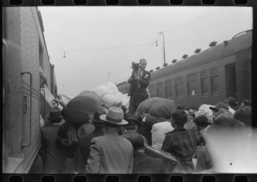 Untitled photo, possibly related to: Los Angeles, California. The evacuation of Japanese-Americans from West Coast areas under U.S. Army war emergency order. Leaving for Owens Valley