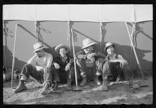 Nyssa, Oregon. FSA (Farm Security Administration) mobile camp. Japanese-American farm workers outside their tent