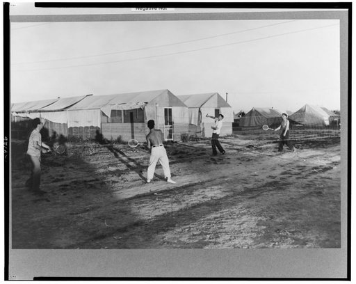 Nyssa, Oregon. FSA (Farm Security Administration) mobile camp. Japanese-Americans play badminton at the camp