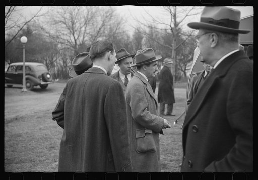 Untitled photo, possibly related to: FSA (Farm Security Administration) trailer drivers getting instructions
