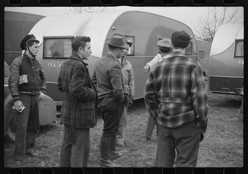 FSA (Farm Security Administration) trailer drivers getting instructions
