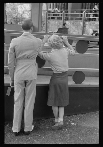 Glen Echo, Maryland. A young couple watching people on "the whip," at Glen Echo Park