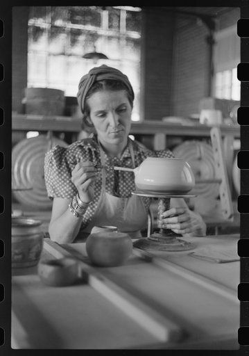 Untitled photo, possibly related to: Pottery making at Indian school. Pine Ridge, South Dakota