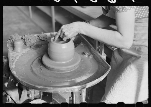 Untitled photo, possibly related to: Pottery making at Indian school. Pine Ridge, South Dakota
