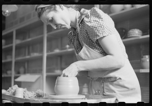 Untitled photo, possibly related to: Pottery making at Indian school. Pine Ridge, South Dakota