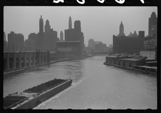 Coal barge in Chicago River, Chicago, Illinois