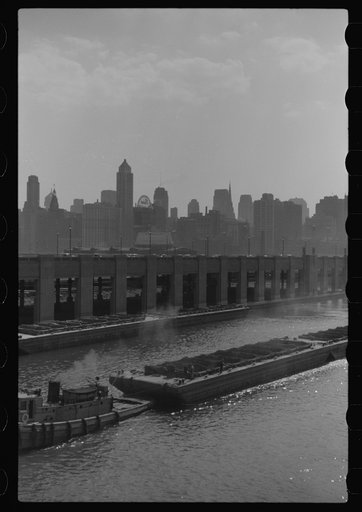 Untitled photo, possibly related to: Coal barge in Chicago River, Chicago, Illinois