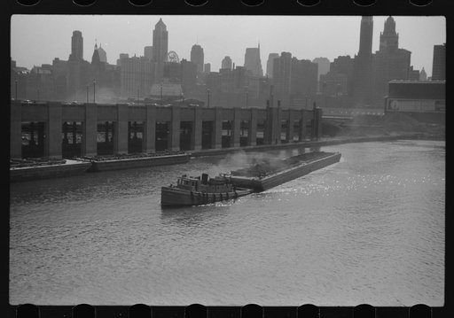 Untitled photo, possibly related to: Coal barge in Chicago River, Chicago, Illinois