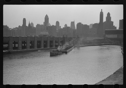 Untitled photo, possibly related to: Coal barge in Chicago River, Chicago, Illinois