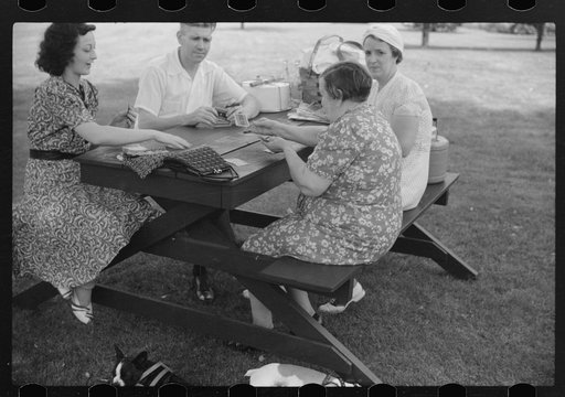 Untitled photo, possibly related to: Bridge game following Sunday afternoon picnic. Vincennes, Indiana