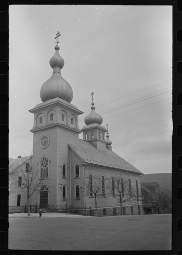St. Michael's Russian Orthodox Church, Mount Carmel,] Pennsylvania. A frame church building with a triple cross